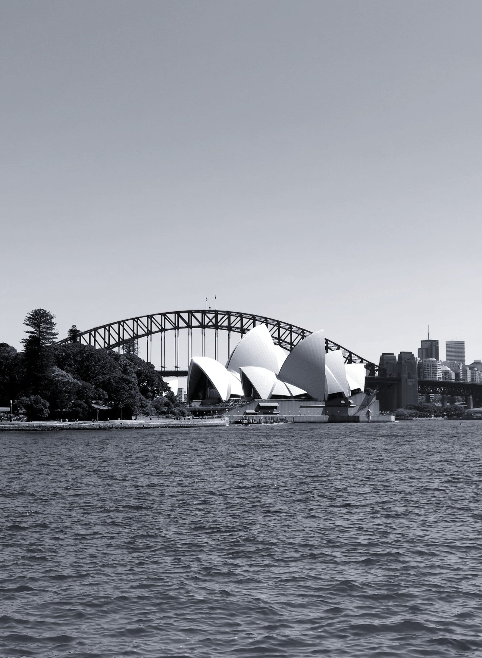 Sydney Opera House, the Harbour Bridge and the city skyline across the water