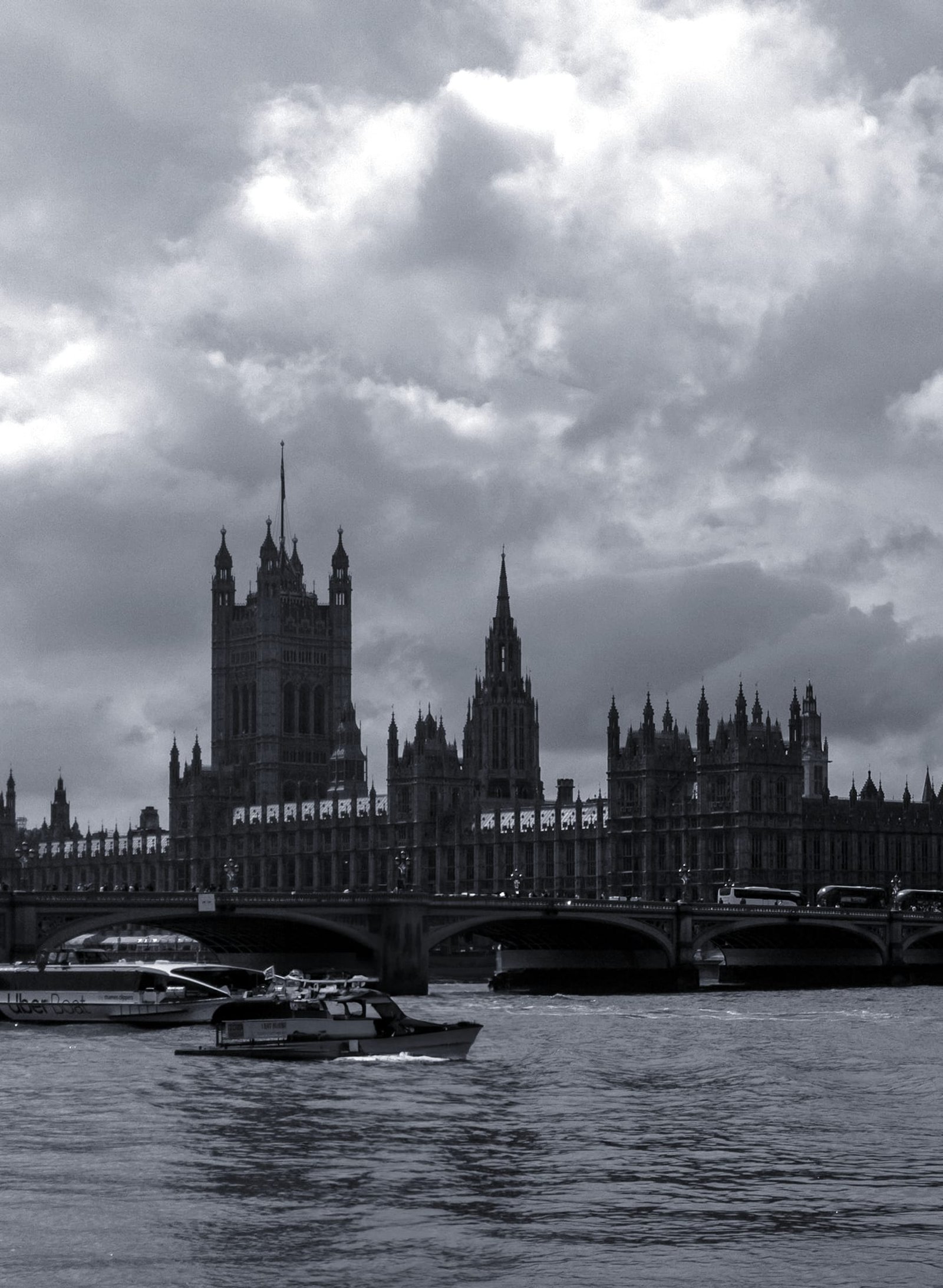 The Houses of Parliament and Elizabeth Tower seen across the River Thames in London